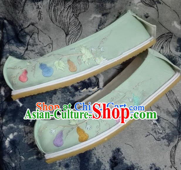 Chinese Traditional Hanfu Shoes Ancient Princess Green Embroidered Shoes Handmade Shoes for Women