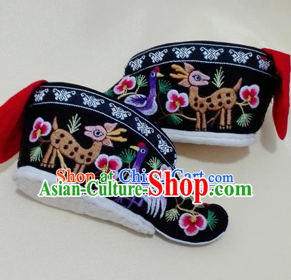 Chinese Traditional Hanfu Shoes Ancient Qing Dynasty Black Embroidered Shoes Handmade Shoes for Women