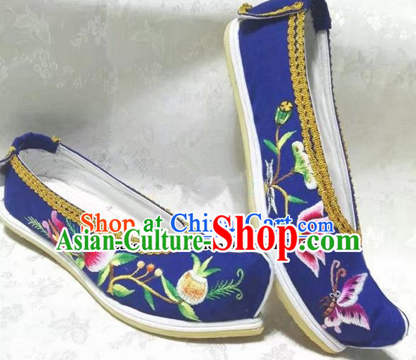 Chinese Traditional Hanfu Shoes Embroidered Royalblue Shoes Handmade Cloth Shoes for Women