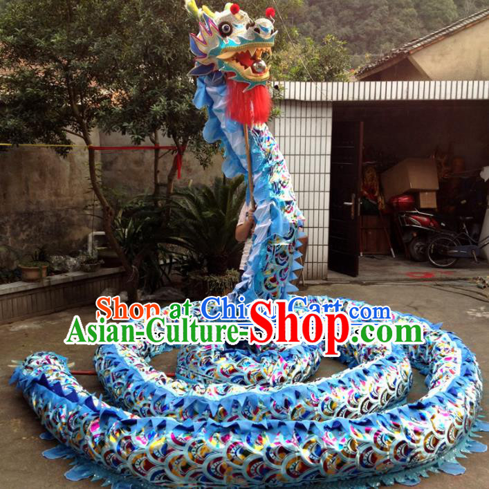 Chinese Folk Dance Dragon Dance Competition Blue Dragon Head Traditional Dragon Dance Costumes Complete Set for Adult