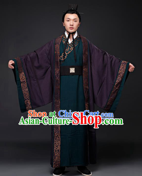 Chinese Ancient Drama Minister Clothing Traditional Han Dynasty Military Counsellor Embroidered Costumes for Men