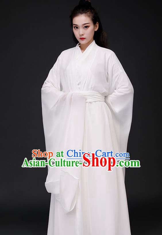 Chinese Ancient Drama Peri Goddess White Dress Traditional Jin Dynasty Swordswoman Costumes for Women