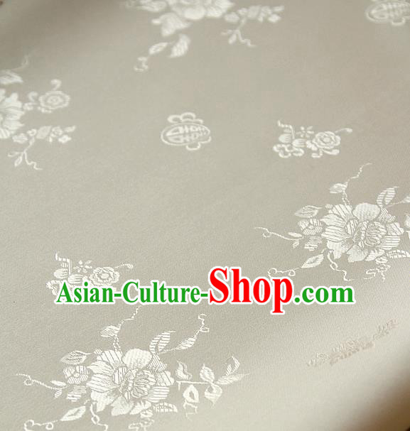 Traditional Asian Classical Peony Pattern Cloth Drapery White Brocade Korean Hanbok Palace Satin Silk Fabric