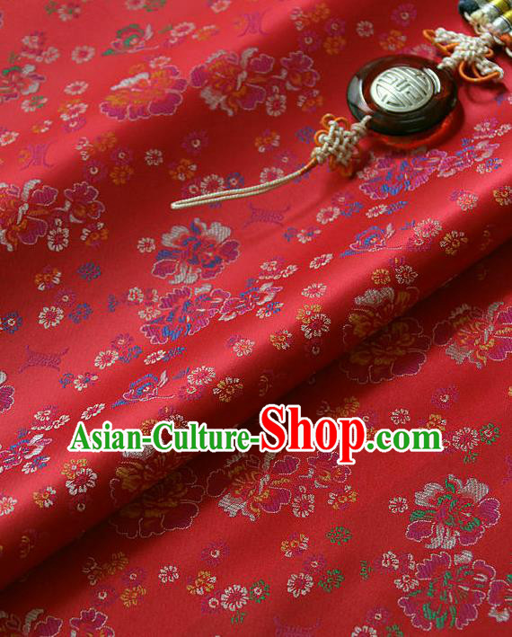 Traditional Asian Classical Pattern Cloth Drapery Red Brocade Korean Hanbok Palace Satin Silk Fabric