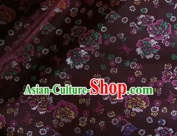 Traditional Asian Classical Pattern Cloth Drapery Purple Brocade Korean Hanbok Palace Satin Silk Fabric