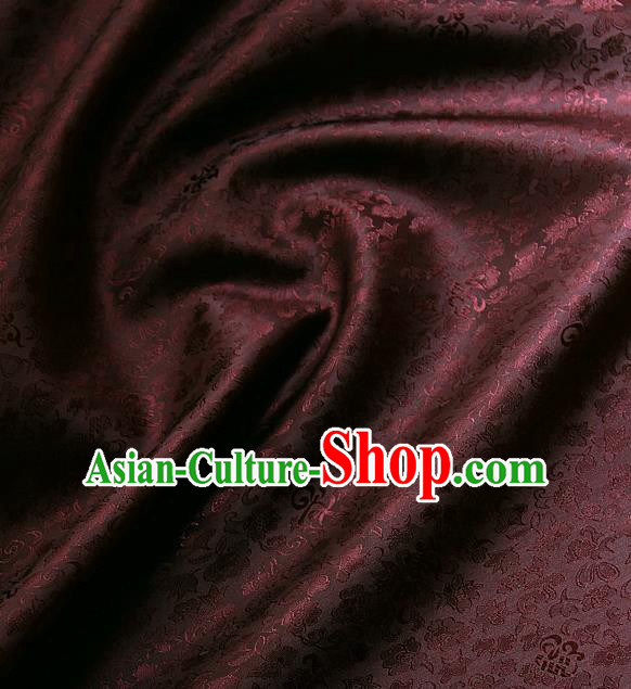 Traditional Asian Classical Pattern Cloth Drapery Dark Red Brocade Korean Hanbok Palace Satin Silk Fabric