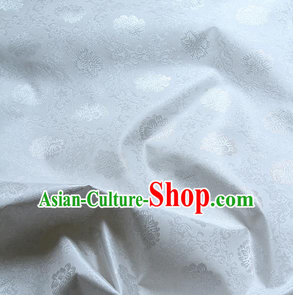 Traditional Asian Classical Lotus Pattern Cloth Drapery White Brocade Korean Hanbok Palace Satin Silk Fabric