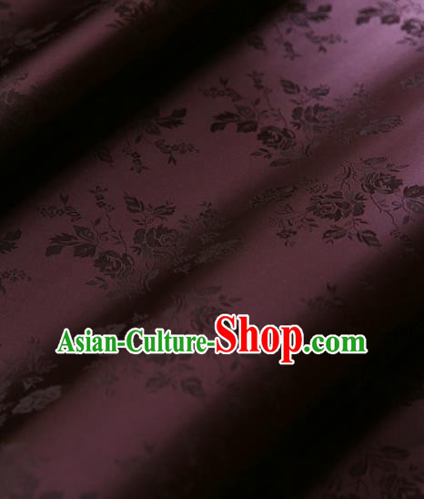 Traditional Asian Classical Pattern Cloth Drapery Wine Red Brocade Korean Hanbok Palace Satin Silk Fabric