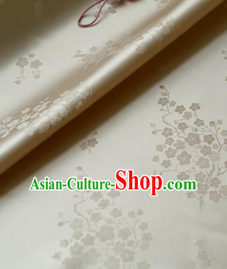 Traditional Asian Classical Wintersweet Pattern Cloth Drapery White Brocade Korean Hanbok Palace Satin Silk Fabric