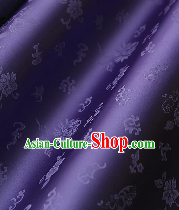 Traditional Asian Classical Chrysanthemum Pattern Purple Brocade Cloth Drapery Korean Hanbok Palace Satin Silk Fabric