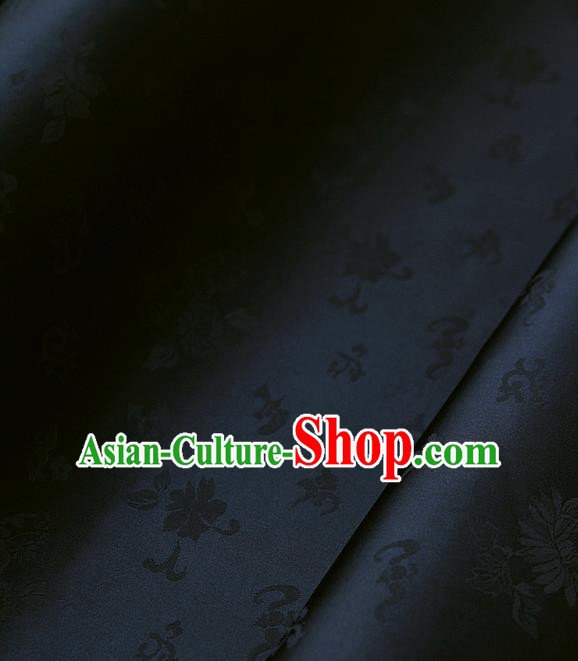 Traditional Asian Classical Chrysanthemum Pattern Black Brocade Cloth Drapery Korean Hanbok Palace Satin Silk Fabric