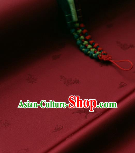 Traditional Asian Classical Crane Pattern Red Brocade Cloth Drapery Korean Hanbok Palace Satin Silk Fabric