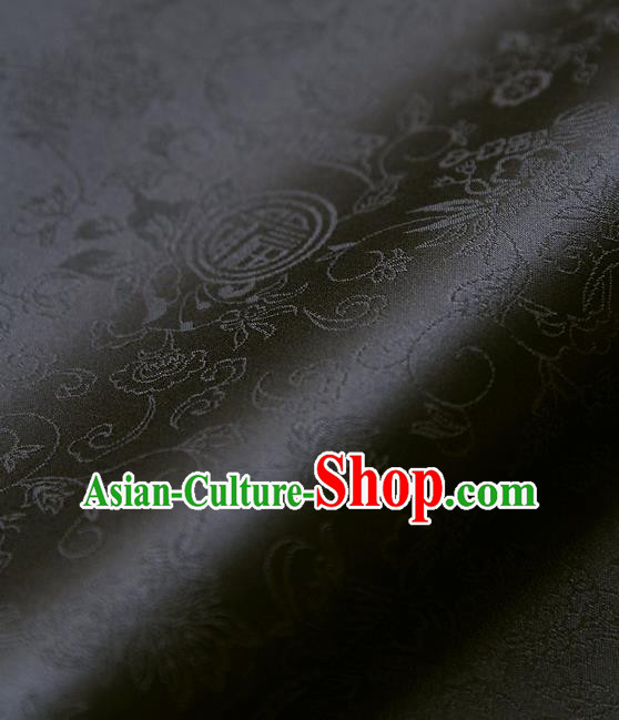 Traditional Asian Classical Pattern Black Brocade Cloth Drapery Korean Hanbok Palace Satin Silk Fabric