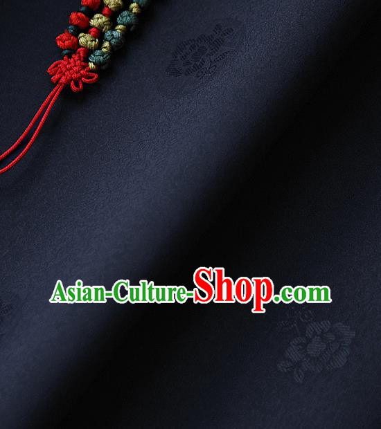 Traditional Asian Classical Pattern Navy Brocade Cloth Drapery Korean Hanbok Palace Satin Silk Fabric