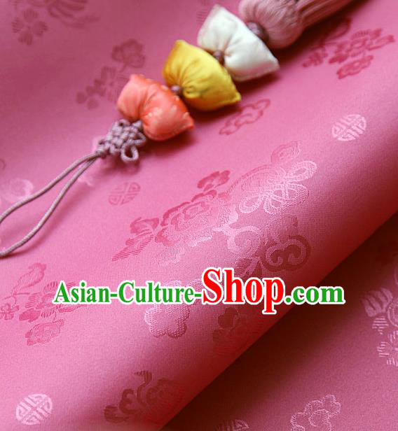 Traditional Asian Classical Pattern Rosy Brocade Cloth Drapery Korean Hanbok Palace Satin Silk Fabric