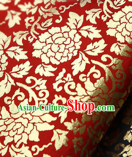 Traditional Asian Classical Gilding Pattern Red Brocade Cloth Drapery Korean Hanbok Palace Satin Silk Fabric