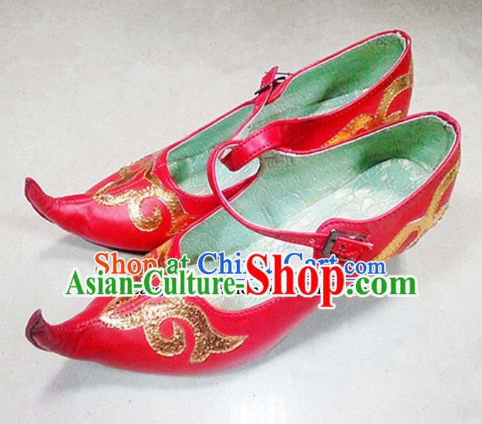 Chinese Ethnic Folk Dance Red Shoes Traditional National Uyghur Nationality Shoes for Women