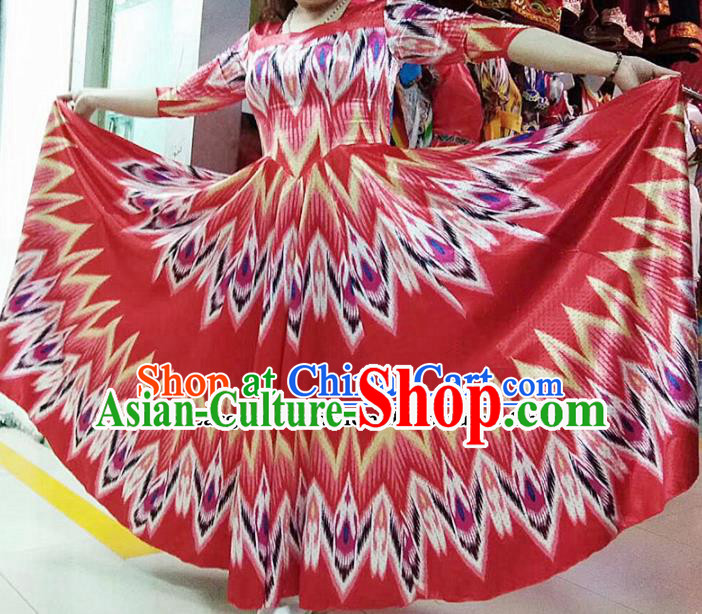 Chinese Ethnic Folk Dance Red Dress Traditional National Uyghur Nationality Costumes for Women