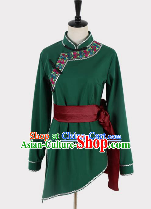 Chinese Ethnic Minority Embroidered Green Blouse Traditional Mongols Nationality Folk Dance Costume for Women