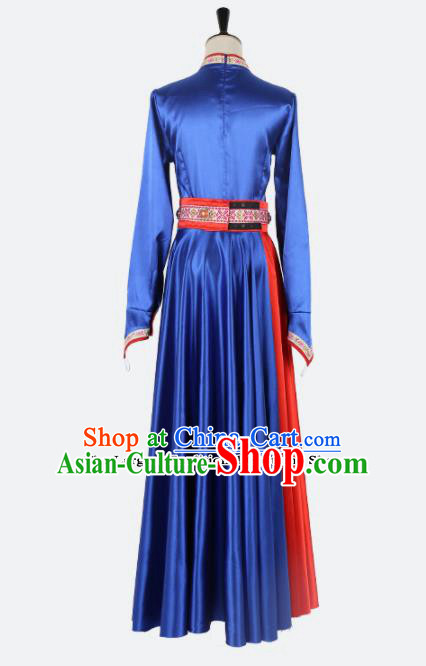 Chinese Ethnic Minority Royalblue Dress Traditional Mongols Nationality Folk Dance Costume for Women