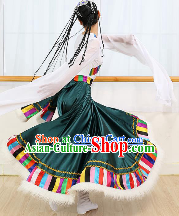 Chinese Tibetan Ethnic Minority Dress Traditional Zang Nationality Folk Dance Costume for Women