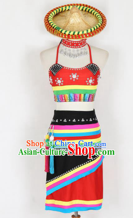 Chinese Ethnic Minority Dress Traditional Dai Nationality Folk Dance Costume for Women