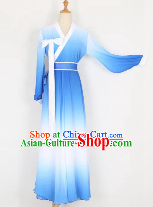 Chinese Traditional Folk Dance Blue Dress Classical Dance Costume for Women