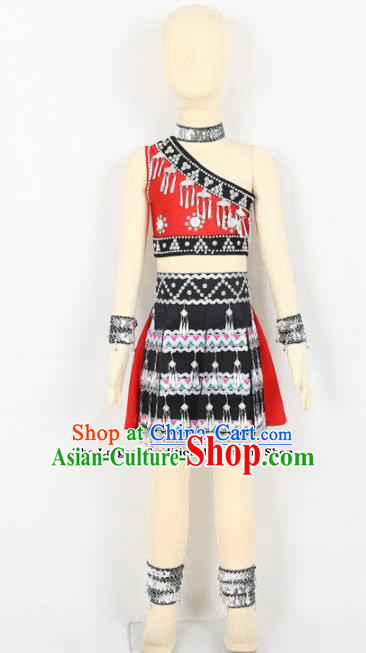 Chinese Yi Ethnic Minority Dress Traditional Yao Nationality Folk Dance Costume for Kids