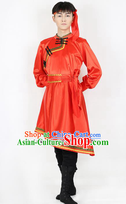 Chinese Traditional Mongolian Folk Dance Red Clothing Classical Dance Costume for Men