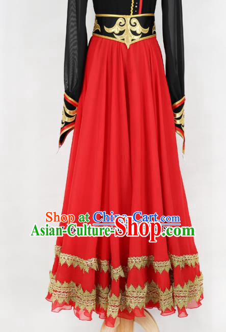 Chinese Mongolian Ethnic Minority Red Dress Traditional Nationality Folk Dance Costume for Women