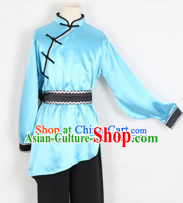Chinese Traditional Mongolian Folk Dance Clothing Classical Dance Blue Costume for Men