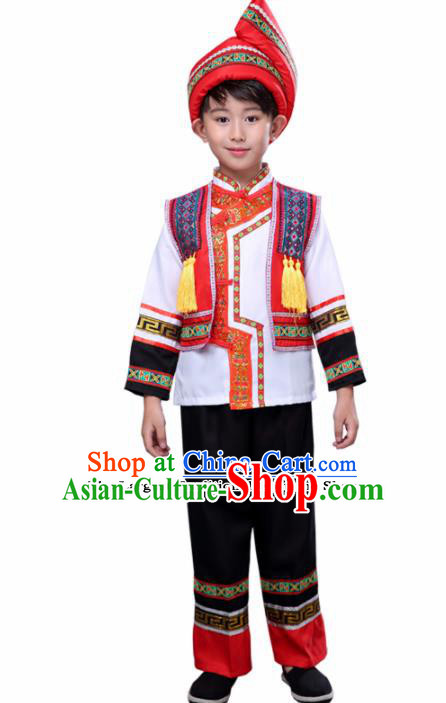 Chinese Traditional Zhuang Nationality Folk Dance Clothing Ethnic Dance Embroidered Costumes for Kids