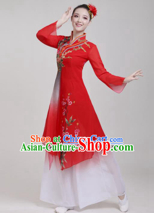 Chinese Traditional Folk Dance Red Costumes Classical Dance Lotus Dance Clothing for Women