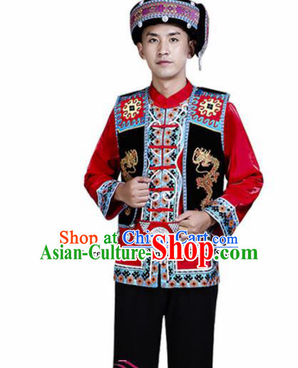 Chinese Traditional Yi Nationality Folk Dance Clothing Ethnic Dance Costumes for Men