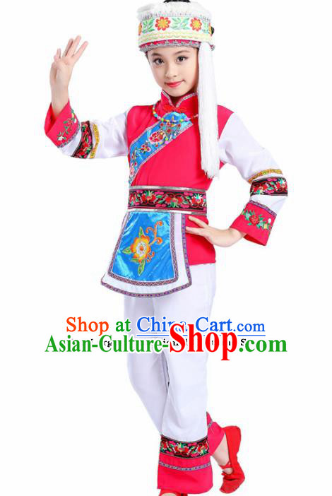 Chinese Traditional Bai Minority Folk Dance Clothing Ethnic Dance Costumes for Kids