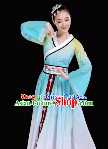 Chinese Traditional Folk Dance Costumes Classical Dance Blue Dress for Women