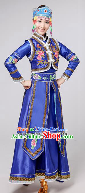 Chinese Traditional Mongolian Minority Folk Dance Royalblue Dress Mongols Ethnic Dance Costumes for Women