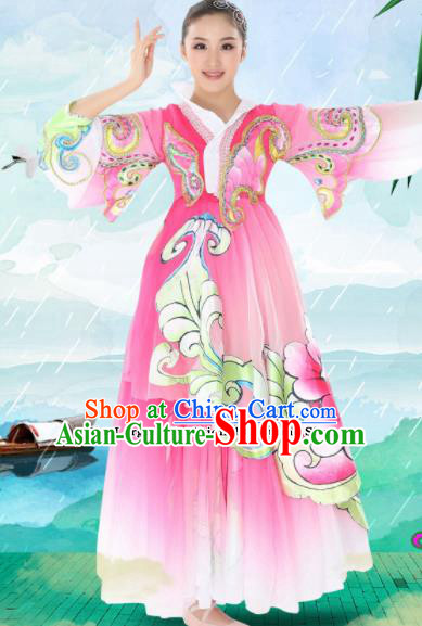 Chinese Traditional Korean Minority Pink Dress Ethnic Folk Dance Costumes for Women