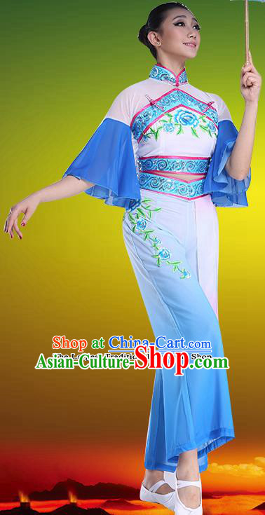 Chinese Traditional Folk Dance Blue Clothing Classical Dance Umbrella Dance Costumes for Women