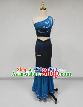 Chinese Traditional Dai Minority Blue Dress Ethnic Folk Dance Peacock Dance Costumes for Women