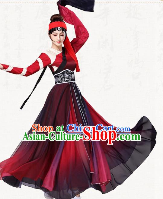 Chinese Traditional Group Dance Red Dress Classical Dance Umbrella Dance Costumes for Women