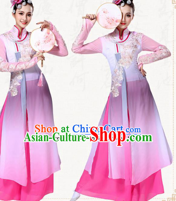 Chinese Traditional Classical Dance Group Dance Pink Dress Umbrella Dance Costumes for Women