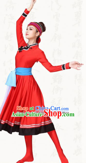 Chinese Traditional Mongol Minority Red Dress Ethnic Folk Dance Mongolian Costumes for Women