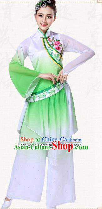 Chinese Traditional Classical Dance Group Dance Green Dress Folk Dance Umbrella Dance Costumes for Women