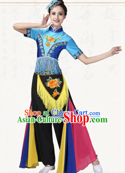 Chinese Traditional Yanko Dance Dress Fan Dance Group Dance Costumes for Women