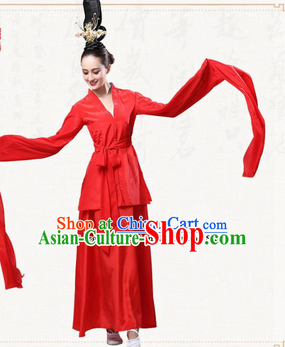 Chinese Traditional Classical Dance Red Dress Fan Dance Group Dance Costumes for Women