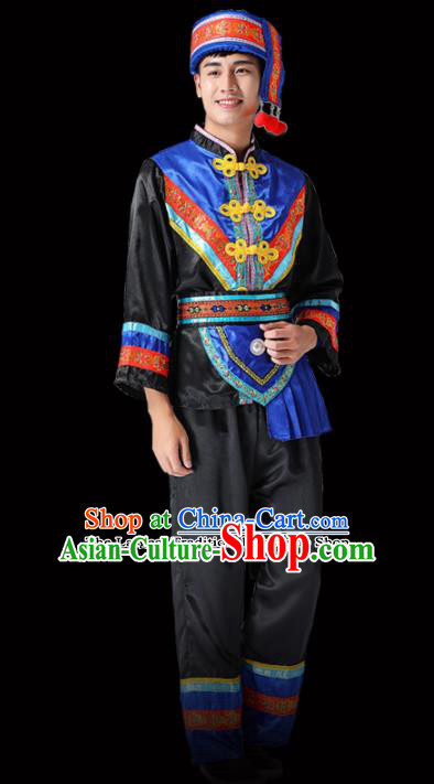 Chinese Traditional Miao Minority Folk Dance Black Clothing Ethnic Dance Costumes for Men