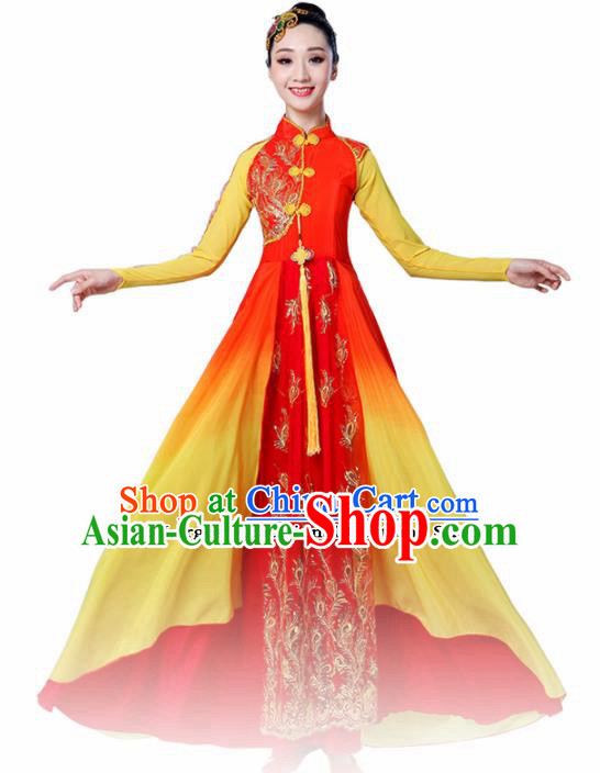 Chinese Traditional Folk Dance Red Dress Classical Dance Umbrella Dance Costumes for Women