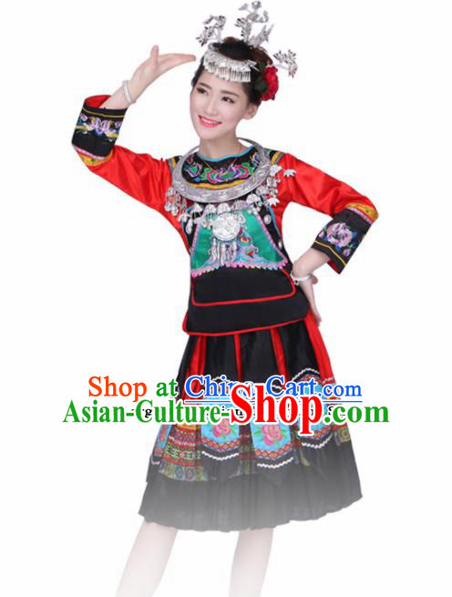 Chinese Ethnic Minority Embroidered Dress Traditional Miao Nationality Folk Dance Costumes for Women