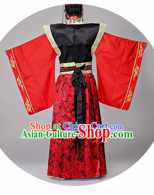 Traditional Chinese Qin Dynasty Drama Costumes Ancient Emperor Imperial Robe and Headwear for Men
